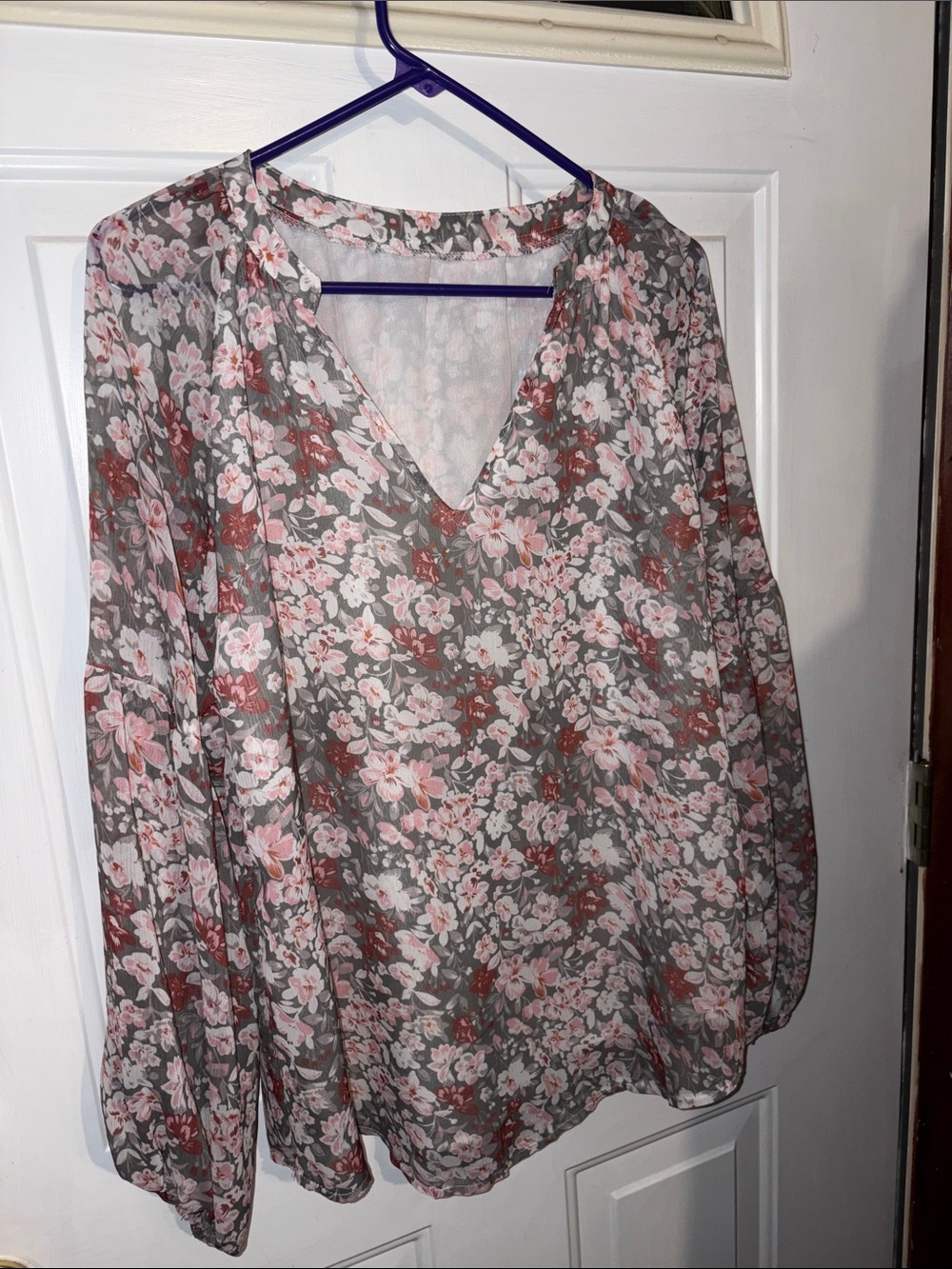 Women's Pink Floral V-Neck Blouse
